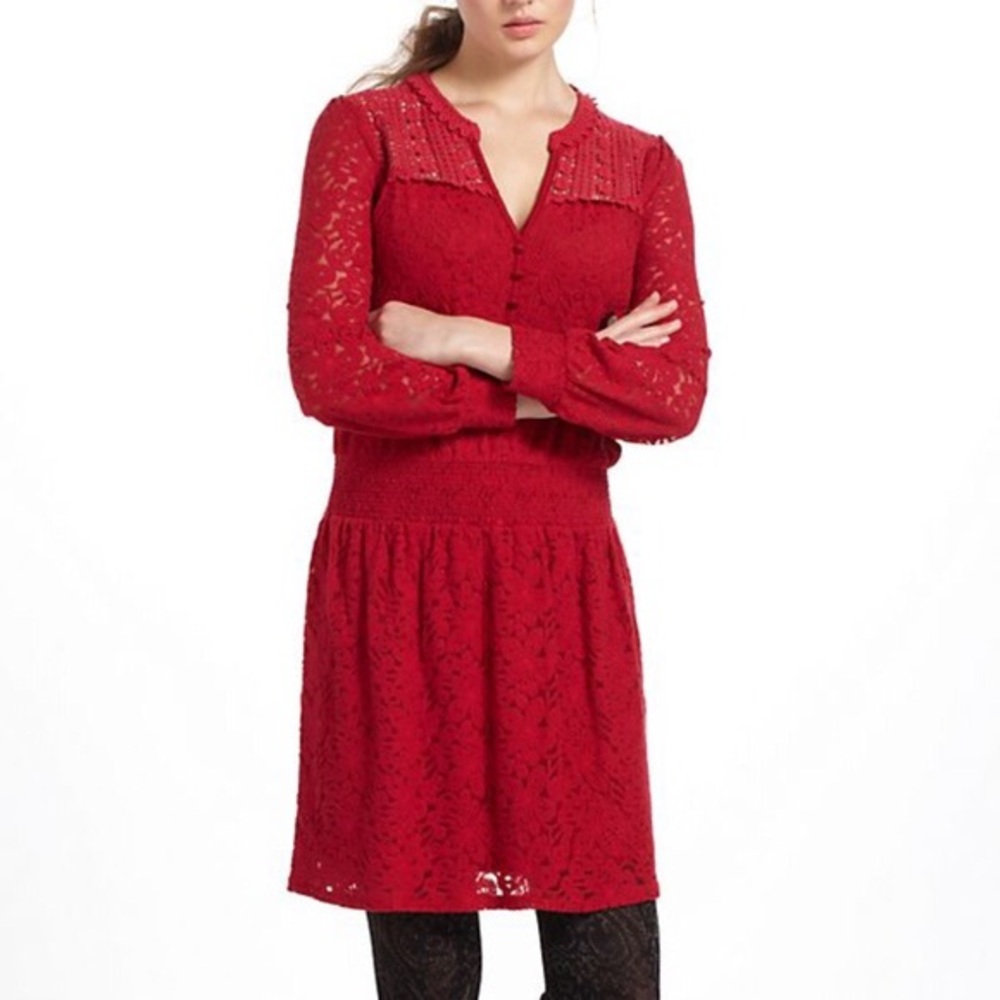 Anthropologie Leifsnote lace frock red dress